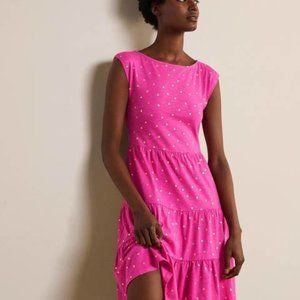 Boden Romaine Tiered Jersey Dress Party Pink Gold Polka Dot Size 4